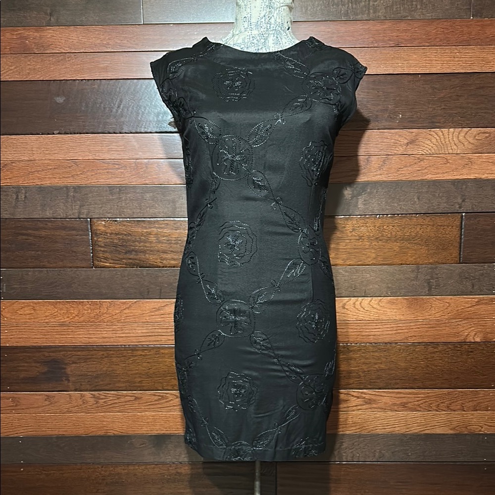 Together Vintage Black Embroidered Floral Midi Dress